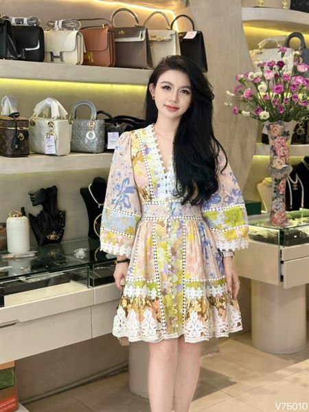 Váy Zim dài tay ht màu sắc phối viền ren (*)