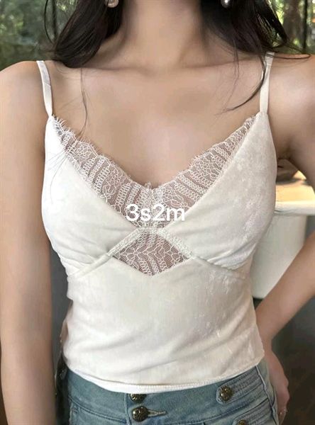 Áo bra nhung tim viền ren ô vuông (2F215)