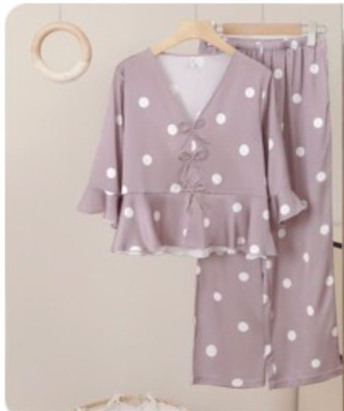 Set pijama lụa chấm bi nơ (*)