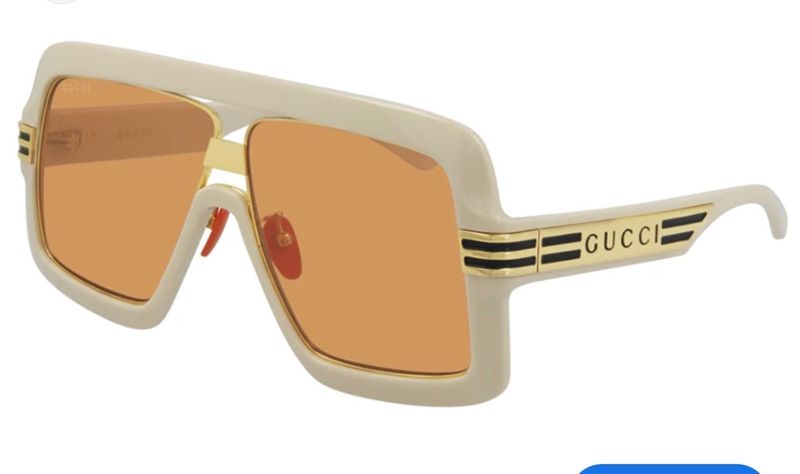 Kính Gucci gọng trắng kẻ gạch chữ vàng Like Auth