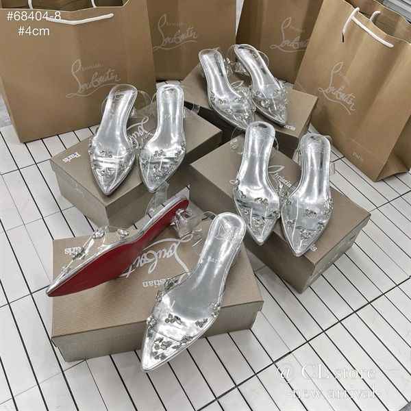 Guốc Louboutin đá bạc quai trong 4cm