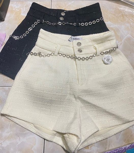 Quần sooc dạ C kim tuyến 2 cúc belt xích