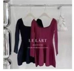 Váy Le Lart len trơn dài tay cổ vuông (XL398)