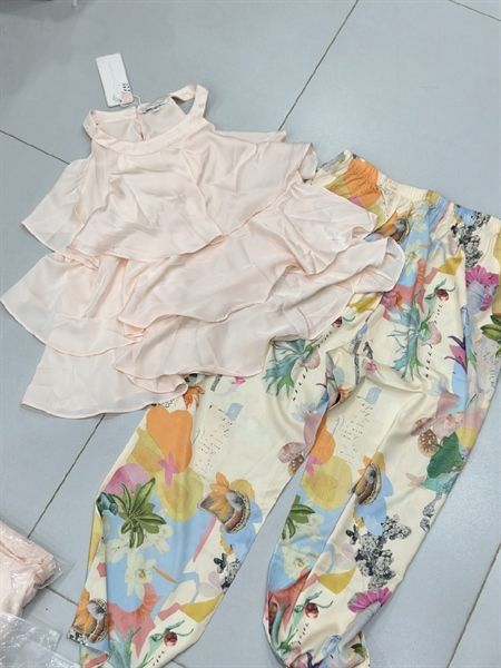 Set pzm lụa dài áo yếm bèo tầng