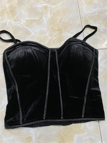 Áo bra nhung cúp ngực viền dây bện
