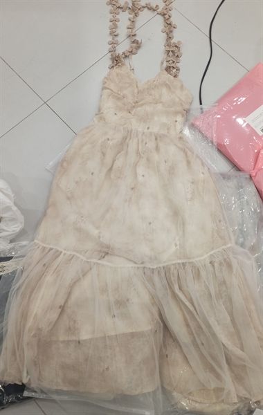 Váy 2 dây hoa lưng chun phối voan (AM5458)