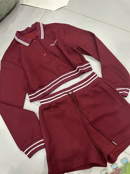 Set Miu nỉ adt polo viền sọc trắng quần sooc