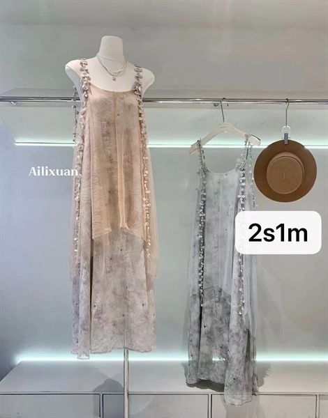 Váy 2 dây hoa phối voan (9375)