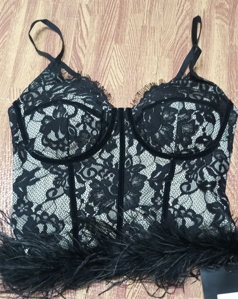 Áo bra ren hoa chó phối lông (2F259)