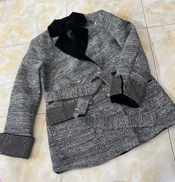 AKN dạ cườm cổ nhung tay đá kèm đai