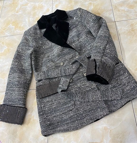 AKN dạ cườm cổ nhung tay đá kèm đai