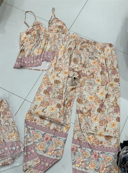 Set pzm lụa dài áo 2 dây ht hoa bướm