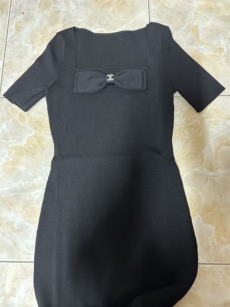 Vây len C body ngắn tay cổ nơ