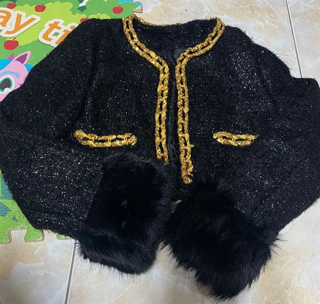 AKN dạ viền vàng kim tuyến tay phối lông