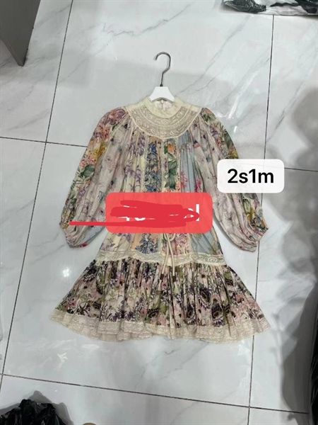 Váy Zim dài tay cổ ren hoa tím hồng (*)