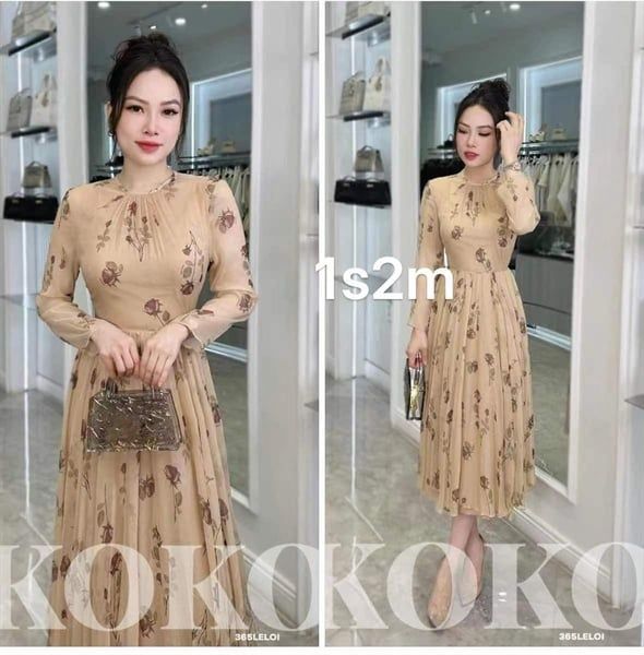 Váy dài tay hoa nâu (*)