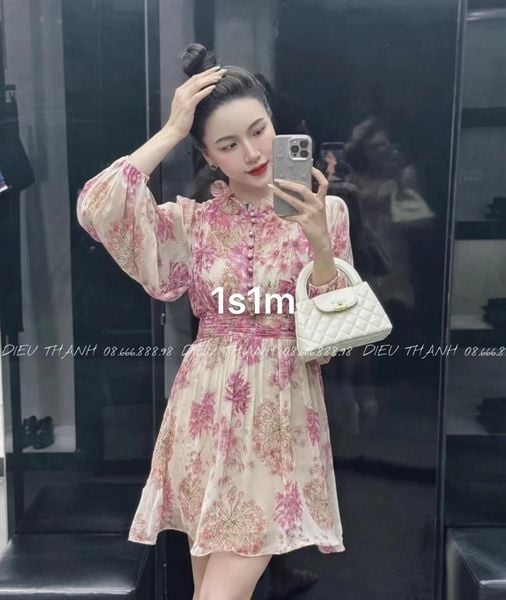 Váy dài tay li eo bèo cổ hoa hồng (*)