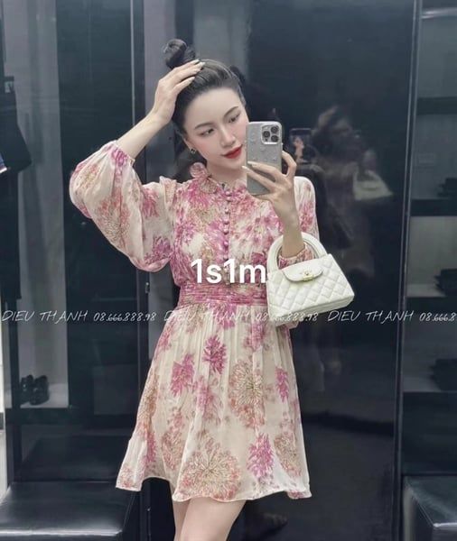 Váy dài tay li eo bèo cổ hoa hồng (*)