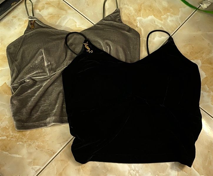 Áo bra nhung YSL đính logo