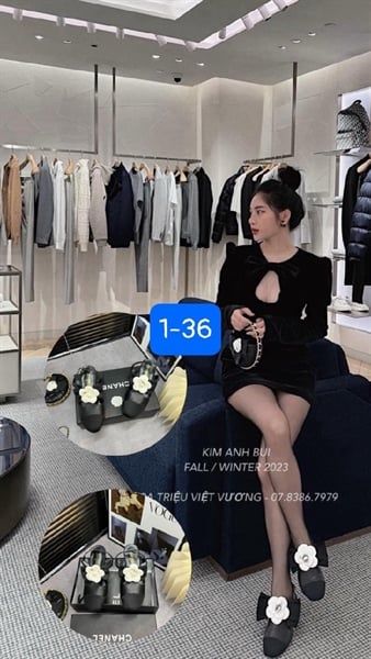Giày C đế vuông hoa trà