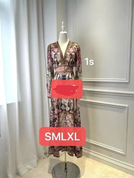 Váy Camilla dài tay cổ tim đá ht ht hoa tím
