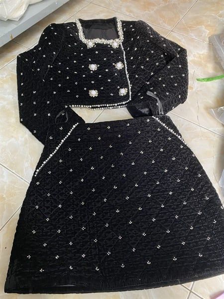 Set nhung ak cổ vuông cvn đính đá