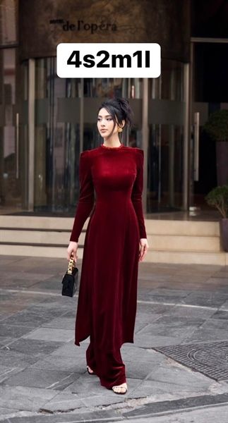 Áo dài nhung cổ dây cườm