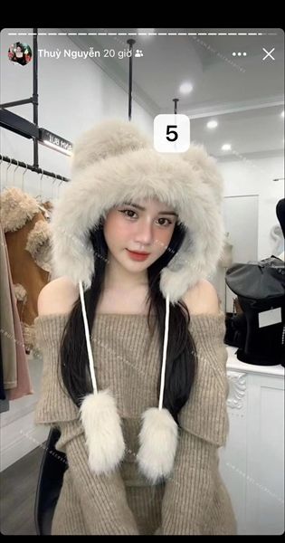 Mũ lông tai gấu 2 quả bông