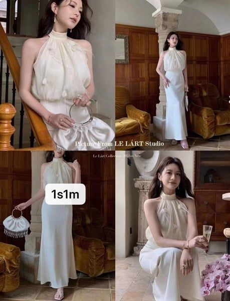 Váy khoét nách yếm đính hoa trên (*)