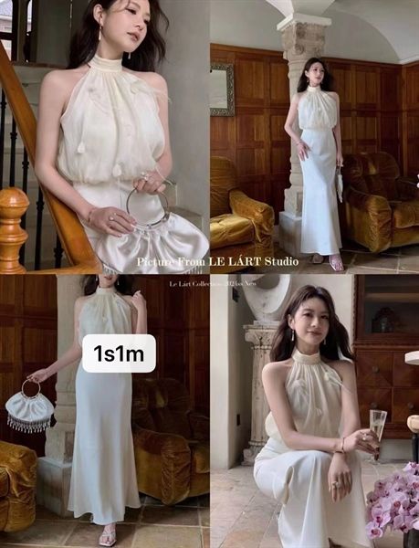 Váy khoét nách yếm đính hoa trên (*)