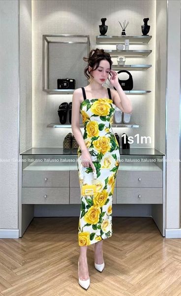 Váy 2 dây lụa hoa hồng vàng (*)