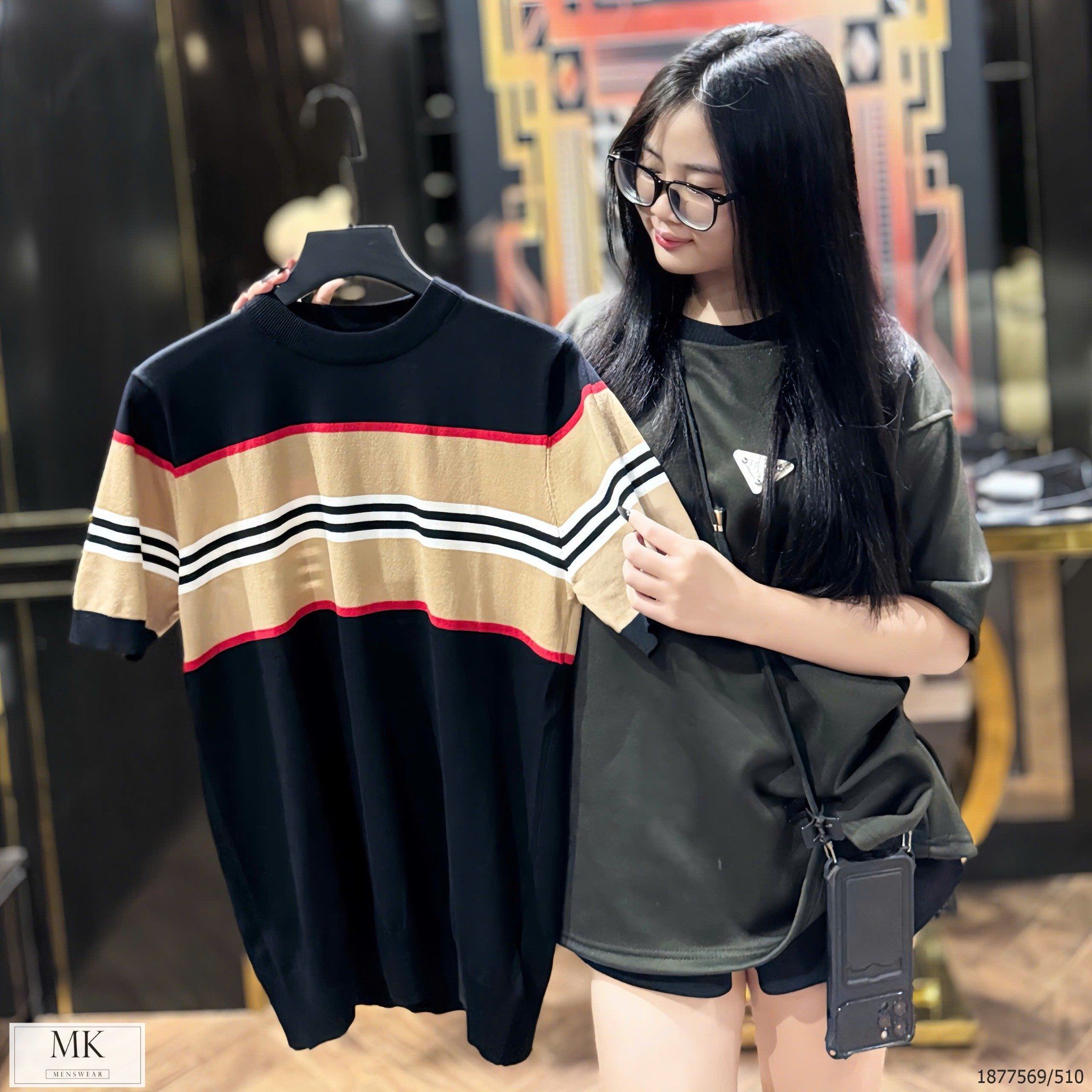 MK Áo Ngắn Tay Len Mongtoghi Ngắn Tay Nam Nữ B Màu Đen Logo 24