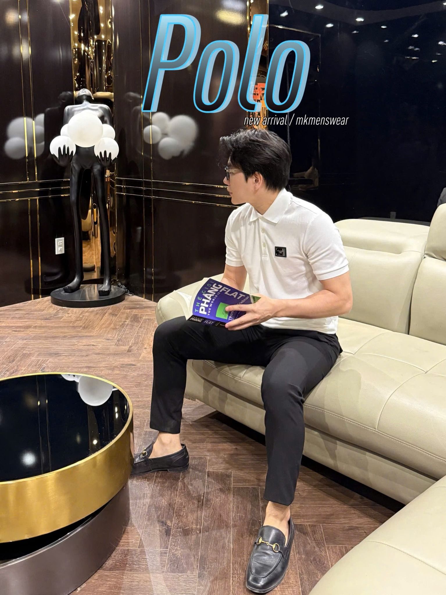 Polo Ngắn Tay Nam Logo Ngưc Trắng/Đen 25