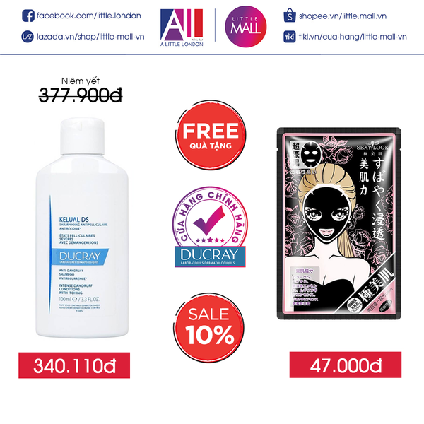 Dầu gội cho gầu nặng, viêm da tiết bã, ngừa tái phát Ducray kelual ds shampoo 100 ml TẶNG mặt nạ Sexylook (Nhập khẩu)