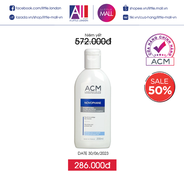 Dầu gội dưỡng ẩm và phục hồi tóc ACM Novophane Ultra-Nourishing Shampoo 200ml (Nhập khẩu)