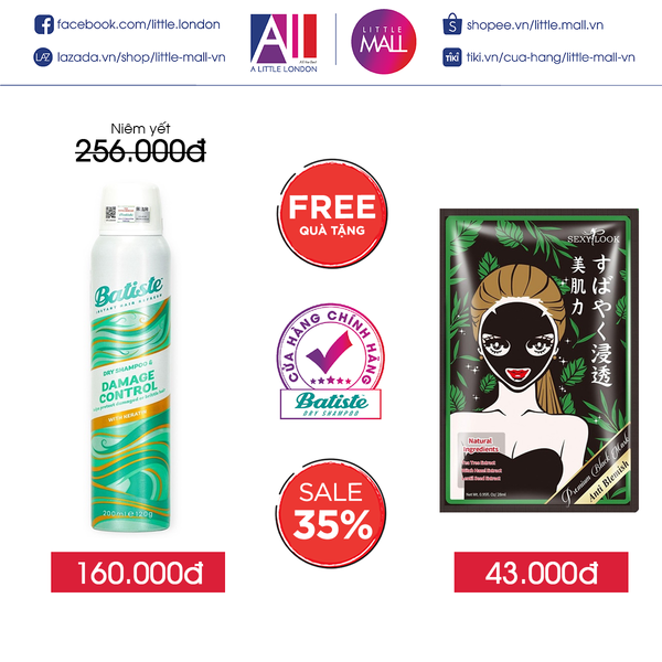 Dầu gội dành cho tóc hư tổn Batiste Dry Shampoo Damage Control 200ml T