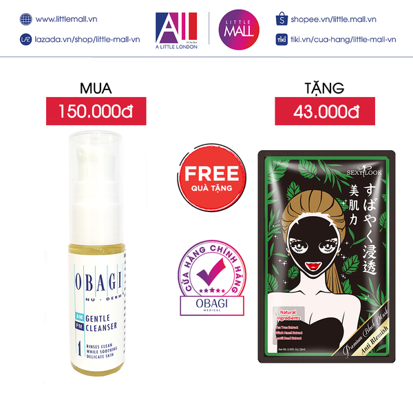 Sữa rửa mặt dưỡng ẩm da Obagi nu-derm gentle cleanser 20ml TẶNG mặt nạ Sexylook (Nhập khẩu)