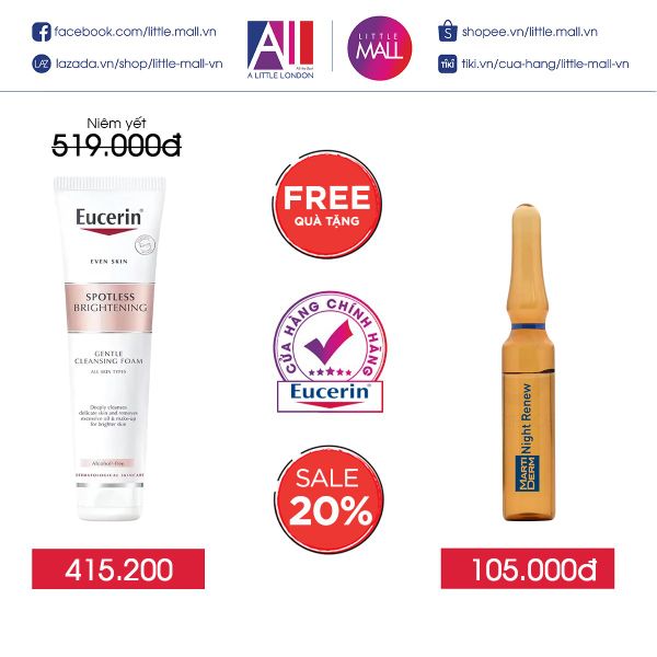 Sữa Rửa Mặt Eucerin Spotless Brightening Gentle Cleansing Foam 150g TẶNG Ampoule chống lão hóa Martiderm (Nhập Khẩu)