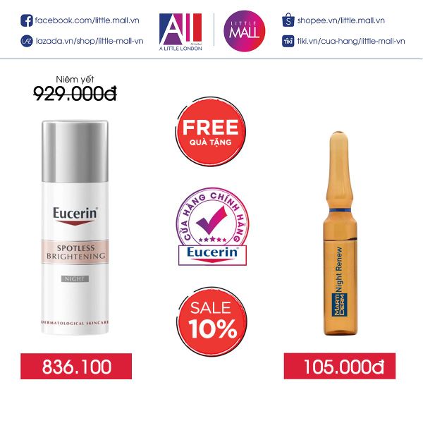 Kem dưỡng trắng Eucerin spotless brightening night 50ml TẶNG Ampoule chống lão hóa Martiderm (Nhập khẩu)