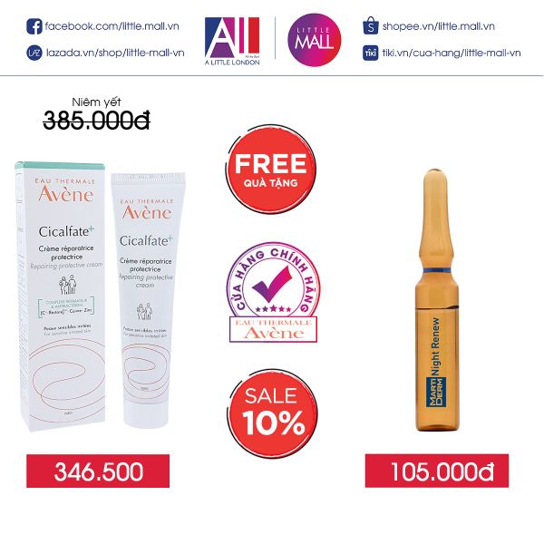 Kem phục hồi làm lành da Avene cicalfate+ cream TẶNG Ampoule chống lão hóa Martiderm (Nhập khẩu)