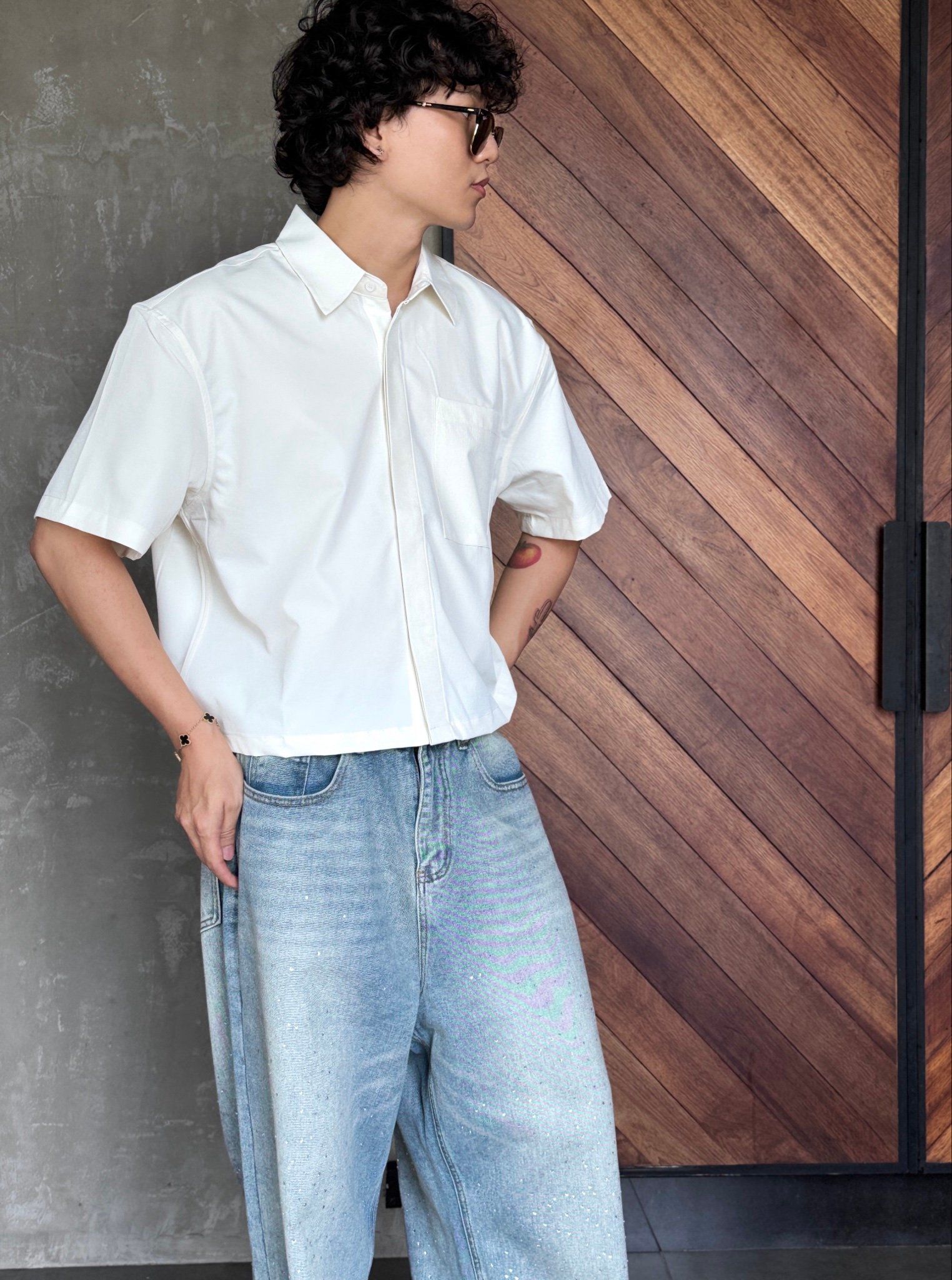 SƠ MI BOXY 1098 TRẮNG KEM