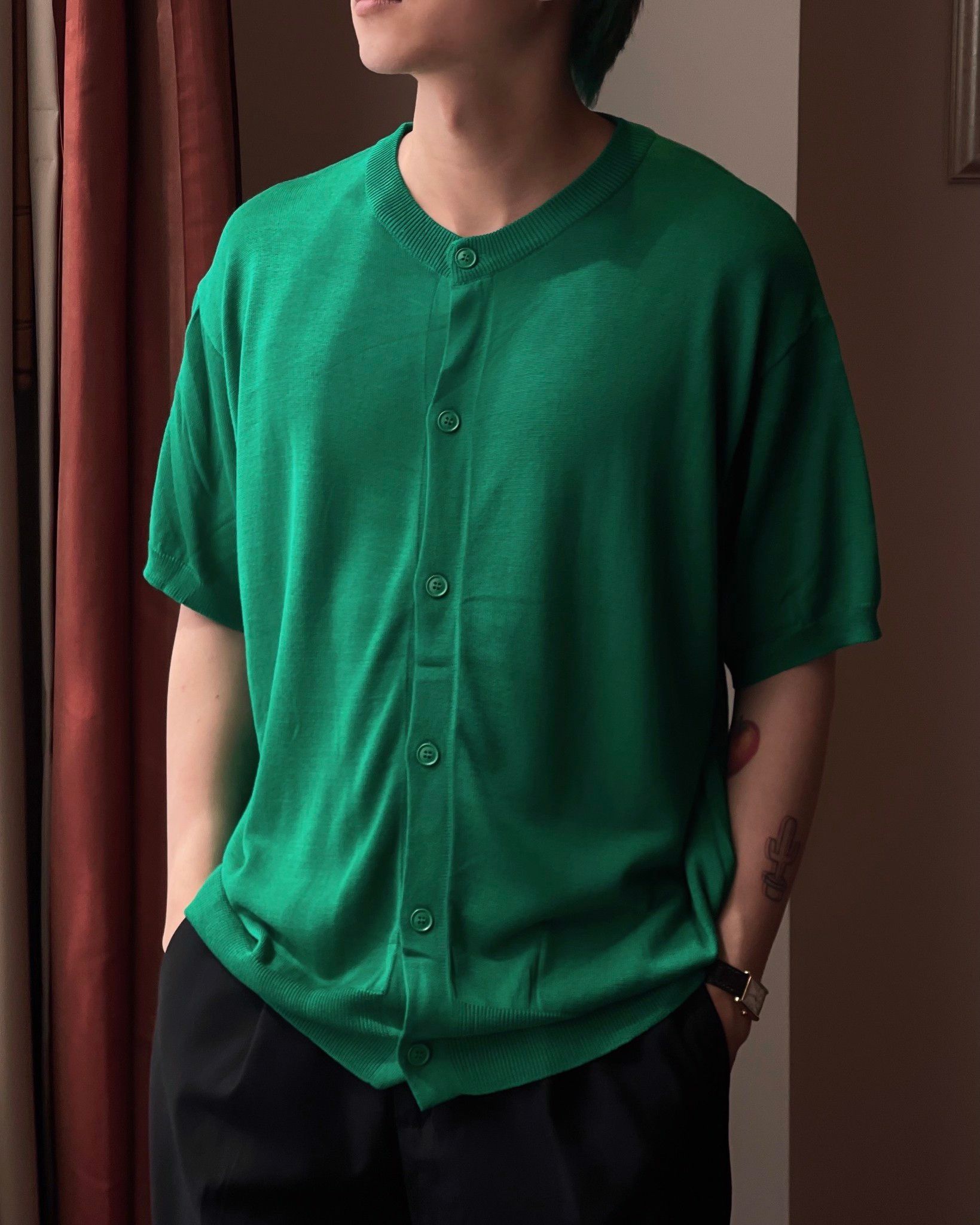 ÁO DỆT KIM 6303 XANH LÁ