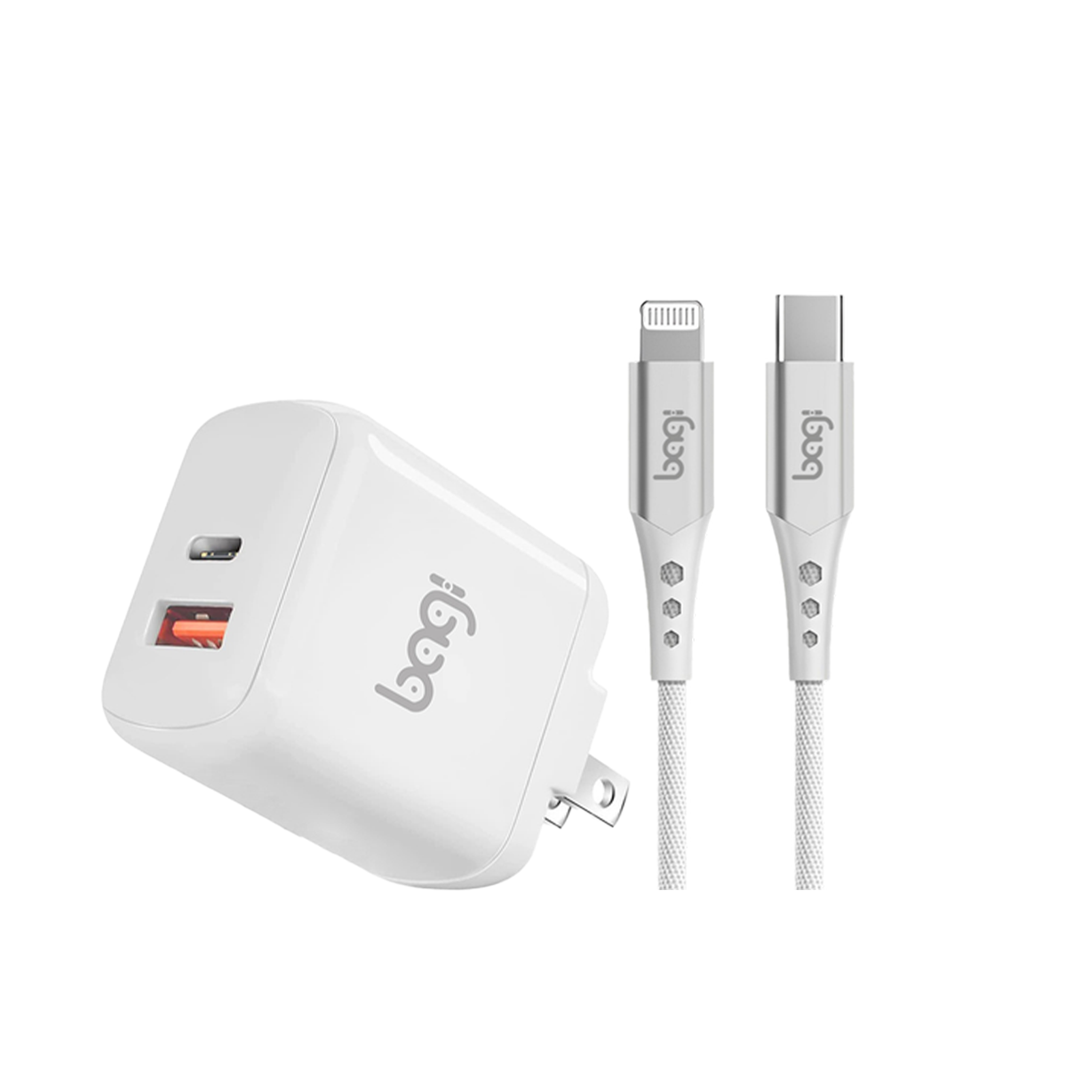 Combo Đầu Sạc BAGI 30W 2 cổng 1C1A + Cáp Sạc C-Lightning bọc nylon 1.2m