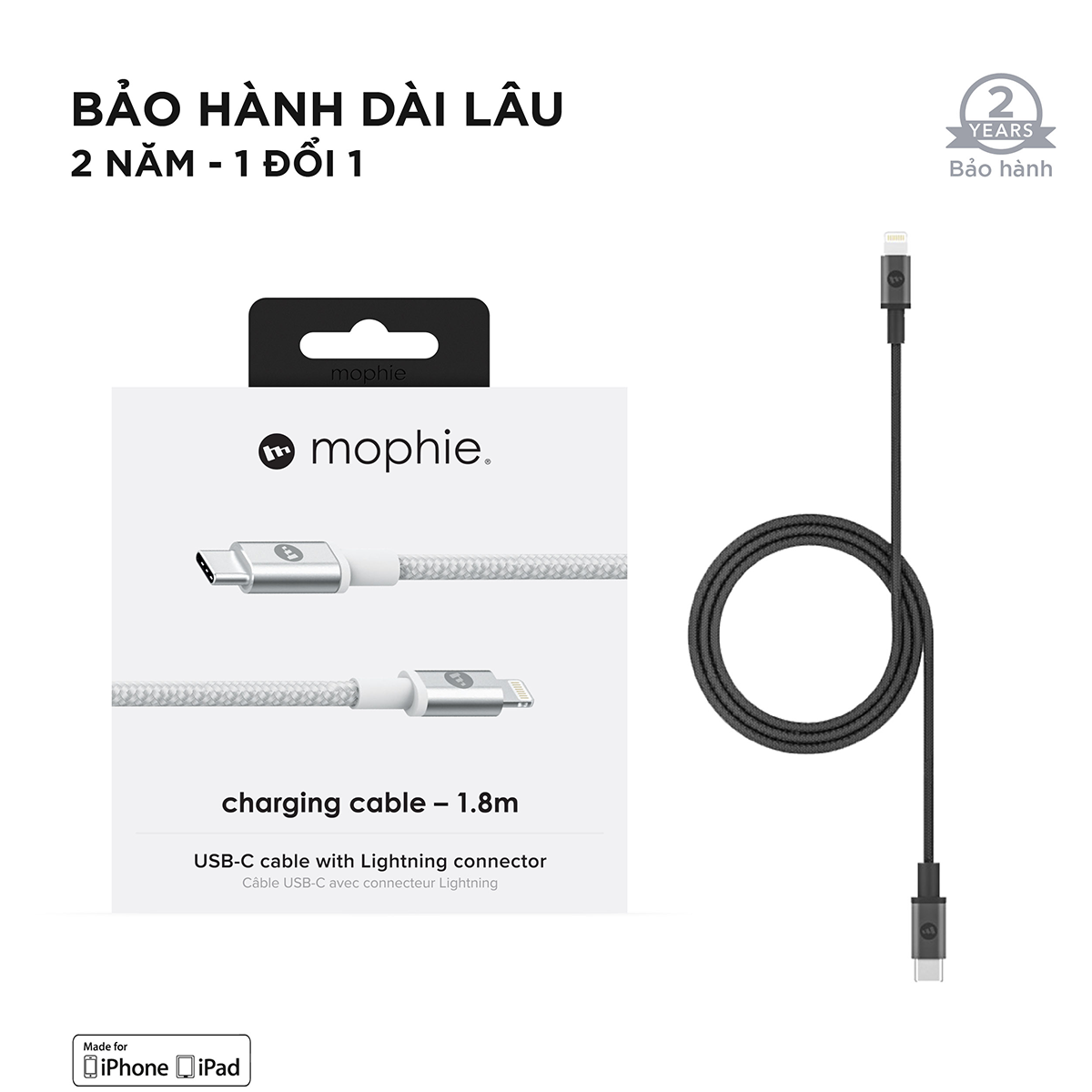 Cáp USB-C to Lightning mophie 1.8M
