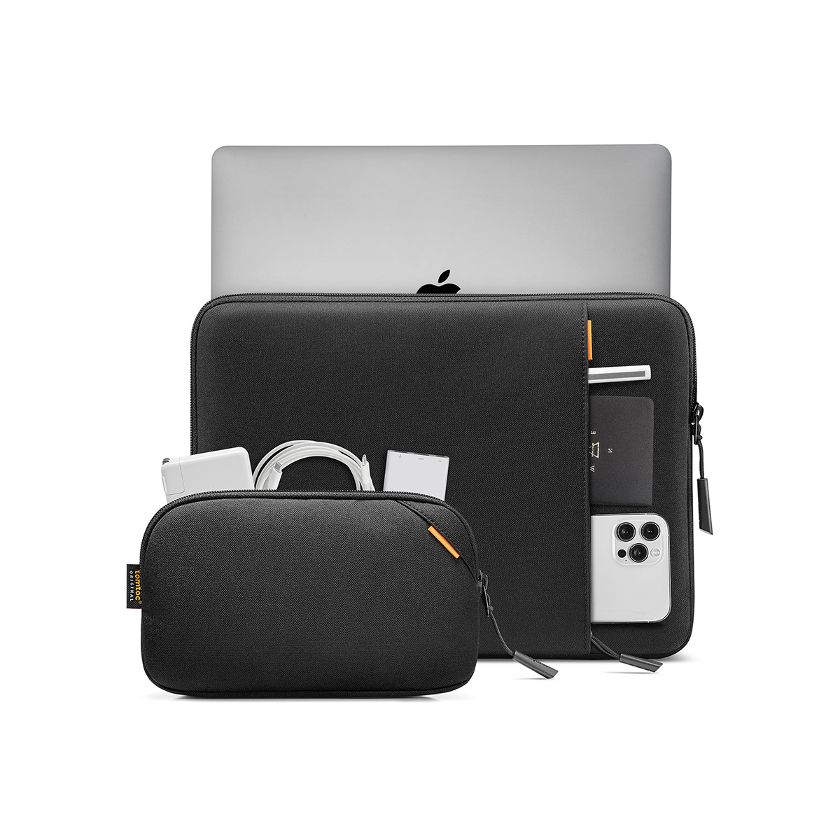 TÚI CHỐNG SỐC TOMTOC (USA) 360* PROTECTIVE KÈM TÚI PHỤ KIỆN CHO MACBOOK PRO 14” ĐEN A13-D2D1GP
