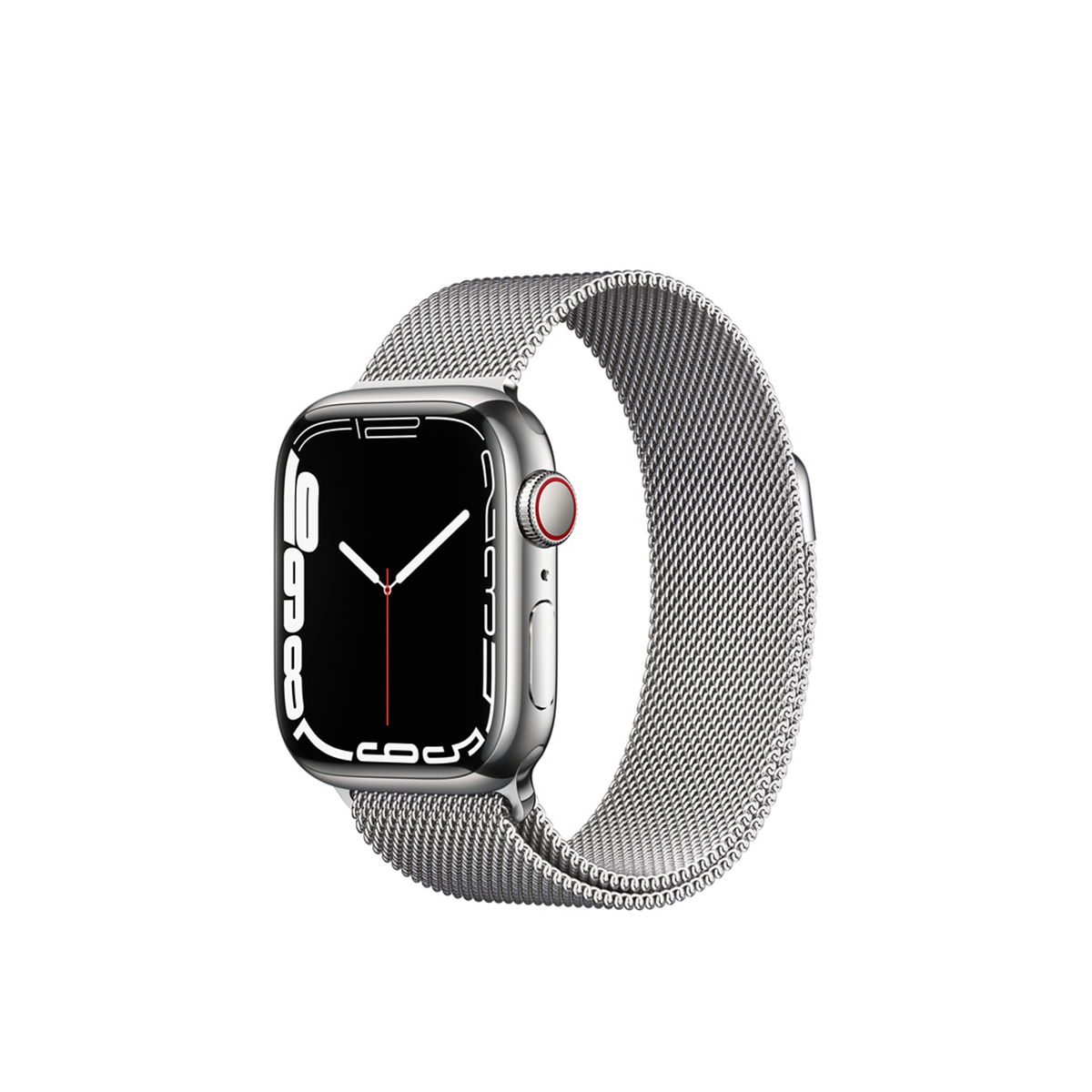  Apple Watch Series 7 GPS + Cellular, Silver Stainless Steel Case with Silver Milanese Loop 
