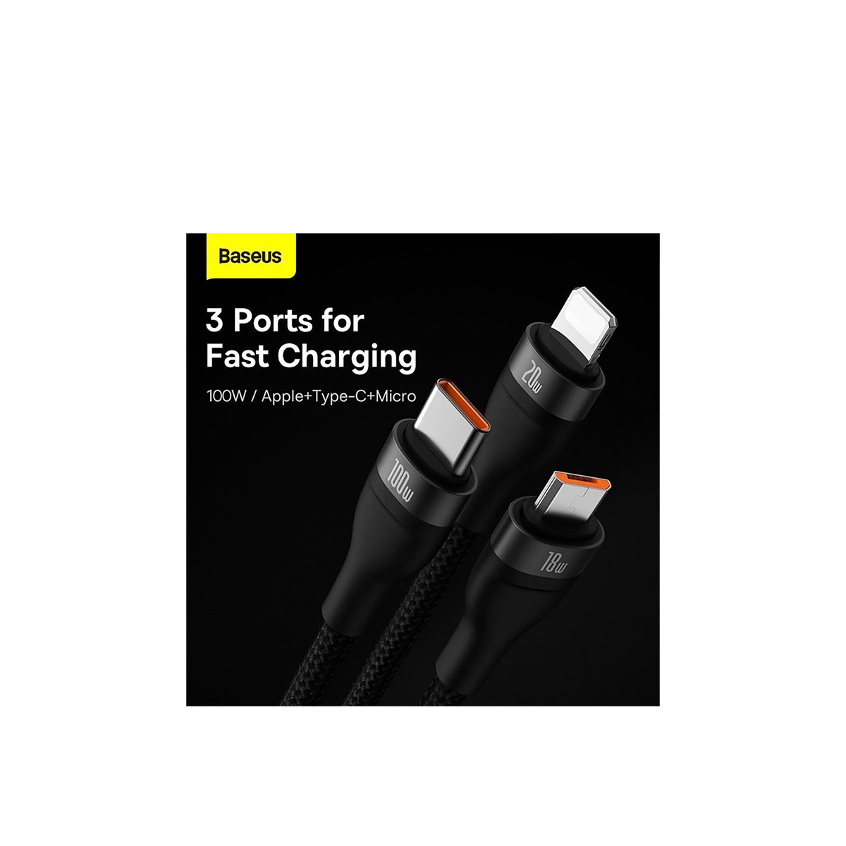 Cáp Sạc Baseus 2 In 3 (U+C to M+L+C 100W 1.2m)