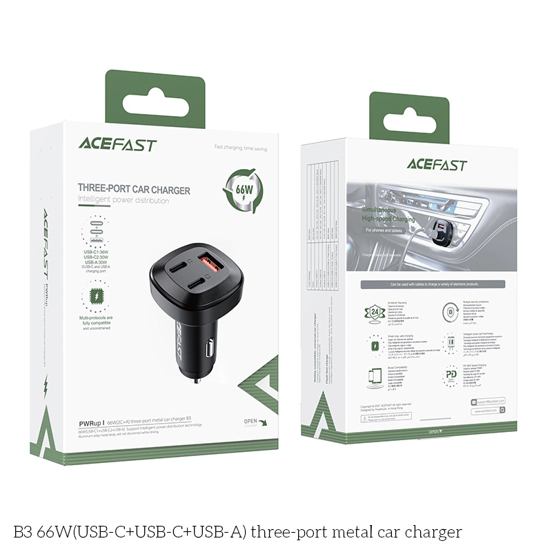 Sạc ô tô ACEFAST 66W 3 cổng 2xUSB-C + 1xUSB-A - B3