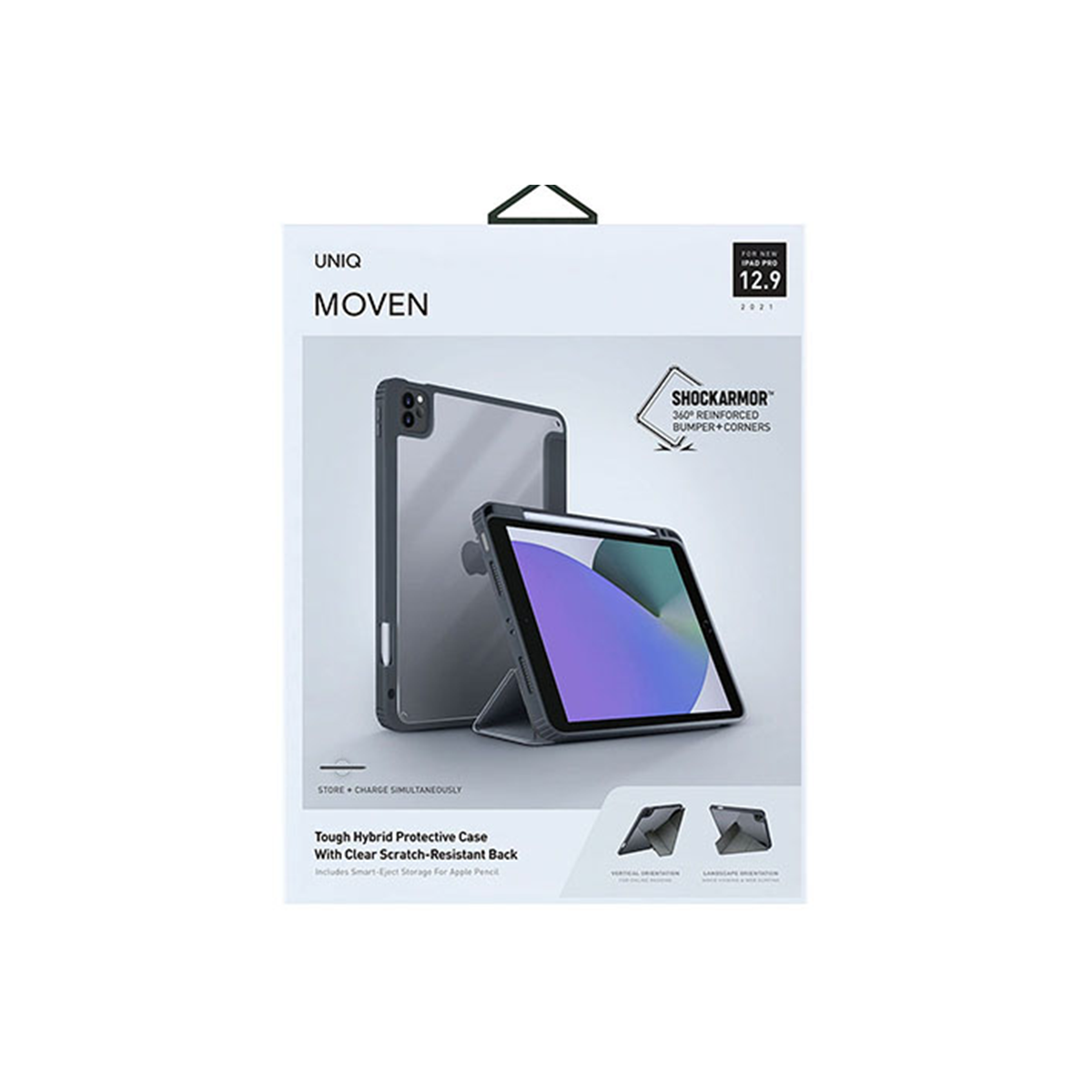 Ốp UNIQ Moven Antimicrobial Charcoal Grey dành New iPad Pro 12.9 (2019-2021)