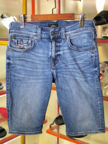 Quần Short Jean Xanh Chỉ Vàng True Religion - Si - Q789